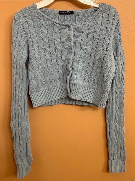 Brandy Melville Sweaters - Brandy Melville Pale Blue Cable-Knit Cropped Cardigan